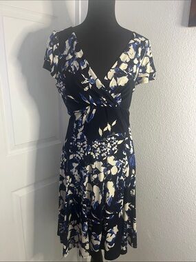 Ralph Lauren Navy and Cream Floral Midi Wrap Dress
